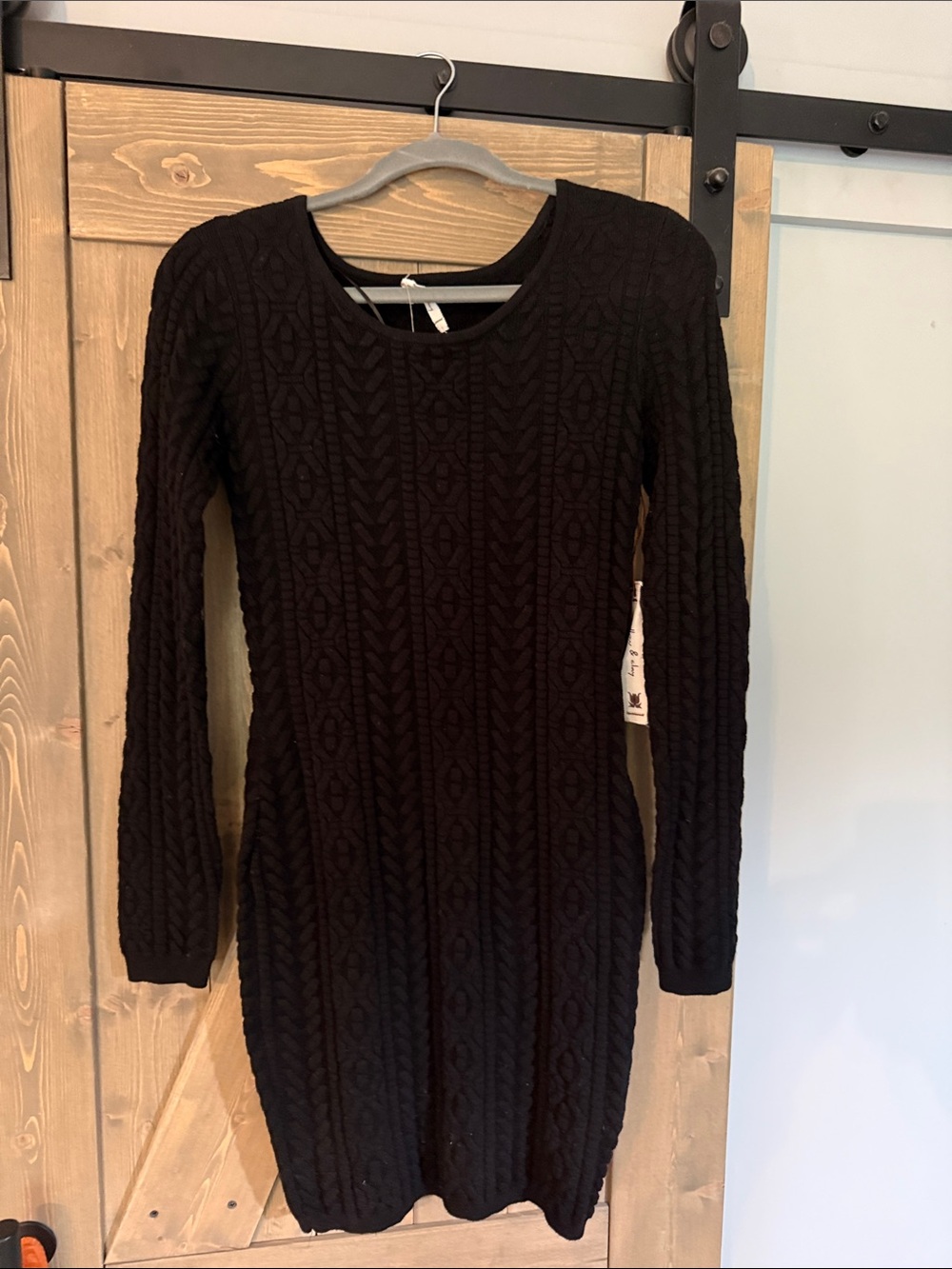 Willow & Clay Black Cable Knit Long-Sleeve Sweater Dress